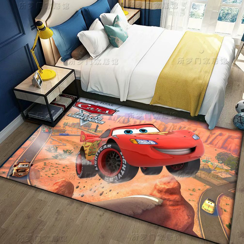 卡通赛车总动员汽车地毯男孩儿童房卧室床边书桌学习椅子地垫定制