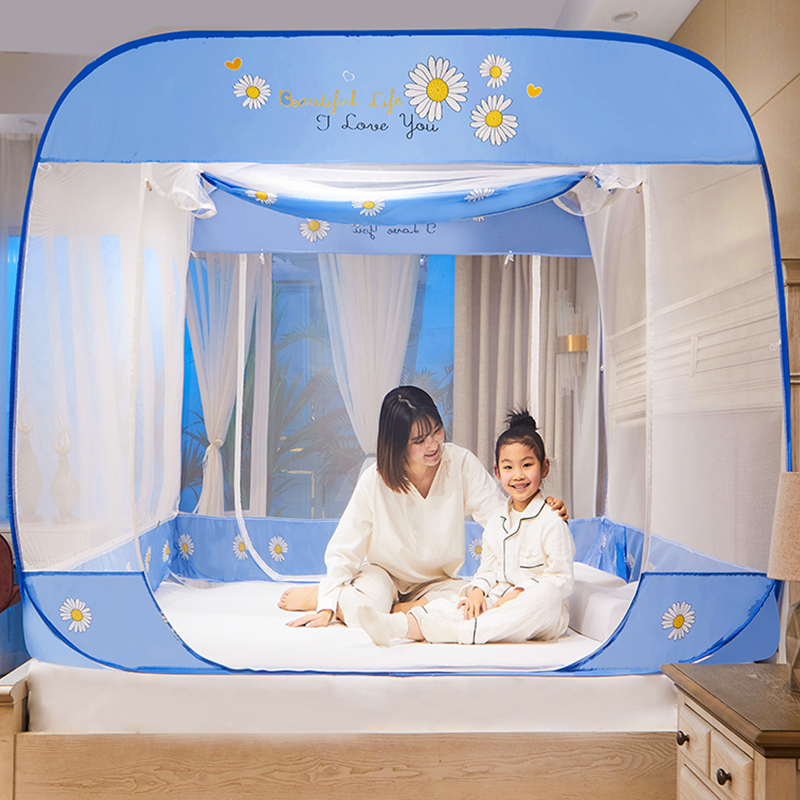 新款免安装蒙古包蚊帐家用1.8m床 防摔儿童可折叠无底纹帐三开门
