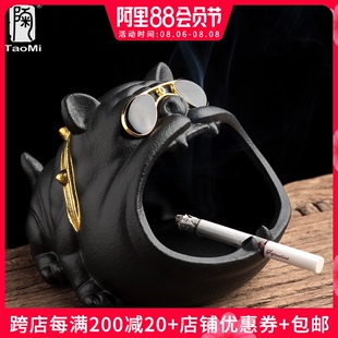 潮流车载防风防飞灰 陶迷家用卡通狗烟灰缸可爱创意陶瓷大烟缸个性