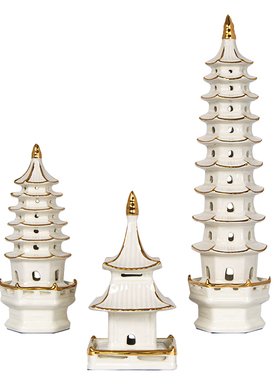 新中式家用软装陈设品手工白色大号九层陶瓷文昌塔凉亭子建筑
