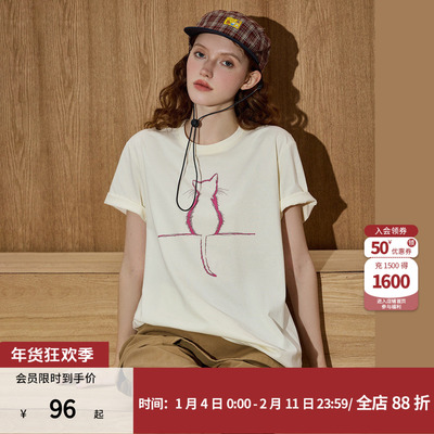 纯棉卡通小猫印花休闲短袖