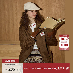 coolhut棕褐色高街翻领街头风休闲宽松夹克冬季 外套 女式