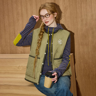 coolhut美式复古工装风短款圆领马甲女2026春季新款休闲军绿马夹