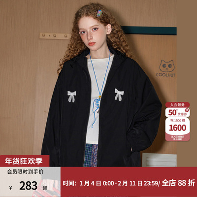 coolhut蝴蝶结刺绣连帽短外套女