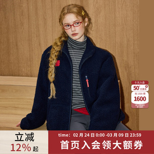 coolhut藏青色立领百搭仿羊羔毛棉服外套加厚冬季女款棉衣棉袄