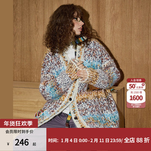 coolhut慵懒风小众设计感撞色拼接宽松显瘦2026冬季女式毛衣开衫