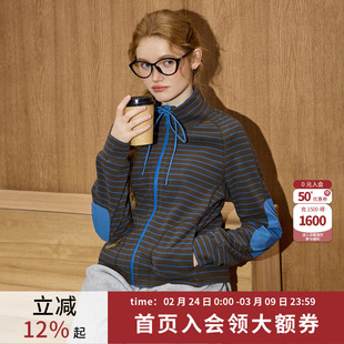 coolhut条纹开衫撞色立领休闲拼接显瘦上衣女2026冬季卫衣外套女