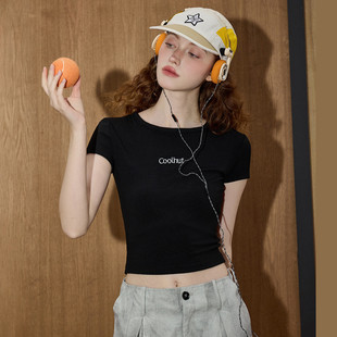 coolhut辣妹后背镂空小个子短袖百搭短款露脐装2025夏季女式T恤