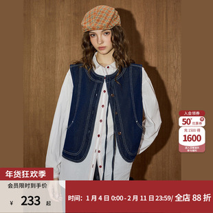 coolhut复古牛仔2025秋季女学院风式时尚休闲宽松百搭马甲