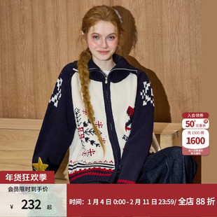 coolhut费尔岛提花拉链毛衣开衫2026新款针织衫女