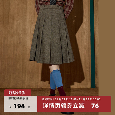 高腰中长款百褶2025冬半截裙