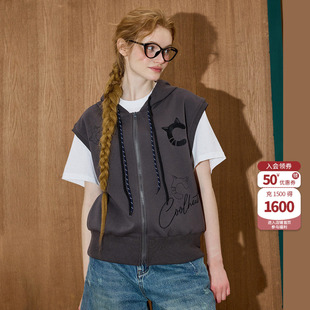 coolhut学院风连帽拉链马甲女宽松叠穿无袖针织开衫背心外套