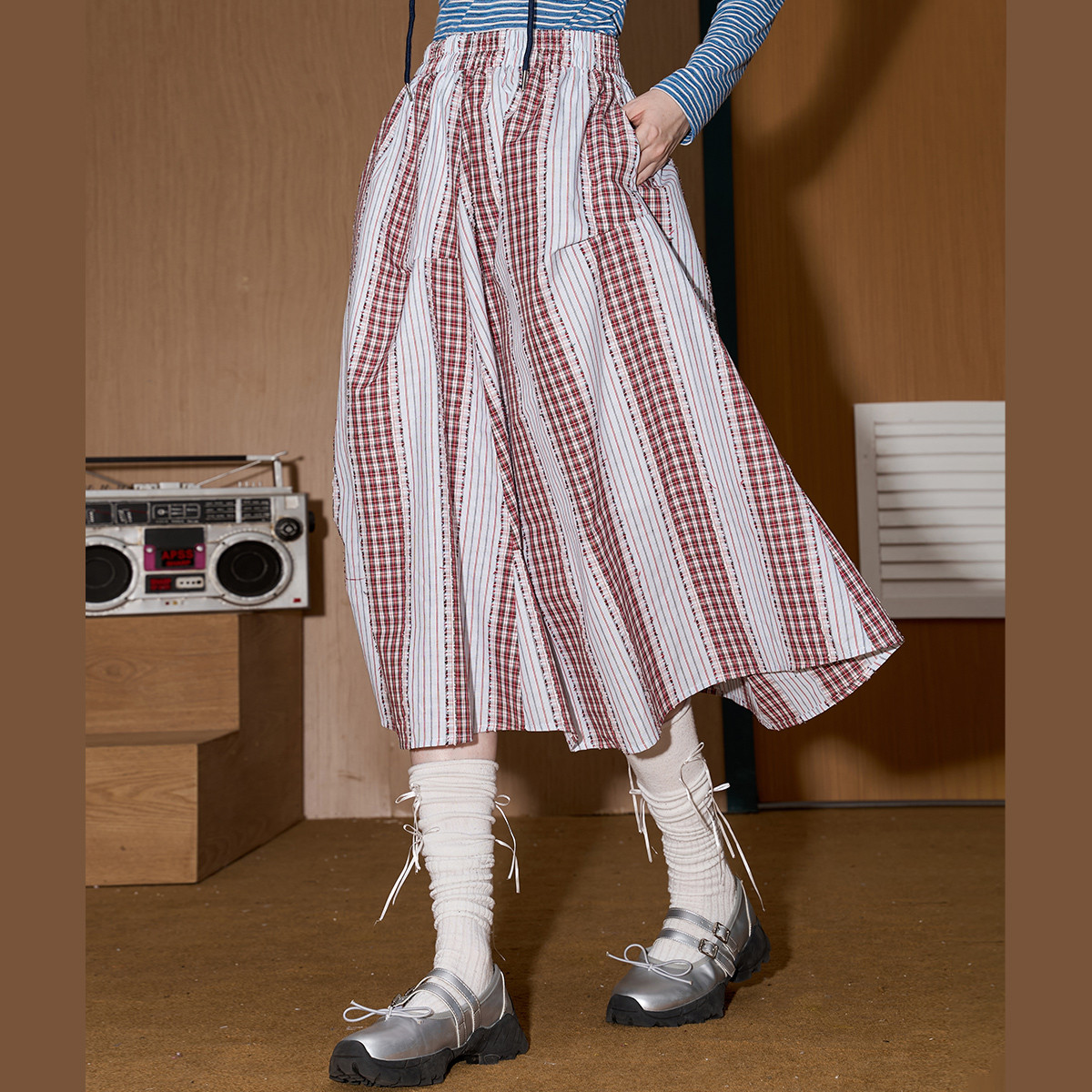 百搭高级设计感文艺拼接半身裙