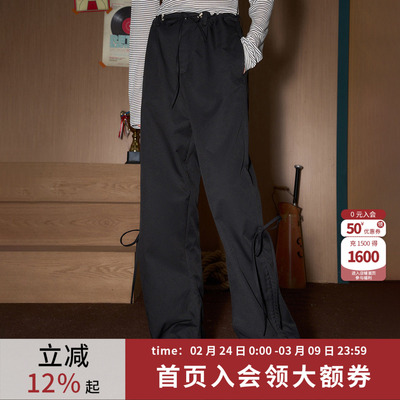 coolhut复古宽松抽绳阔腿工装裤