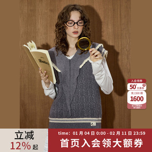 coolhut2025秋冬新款学院风V领无袖叠穿女式百搭针织马甲海军领