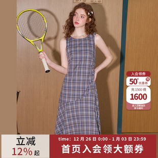 连衣裙 2025夏季 coolhut高级感气质收腰长裙格纹法式 无袖