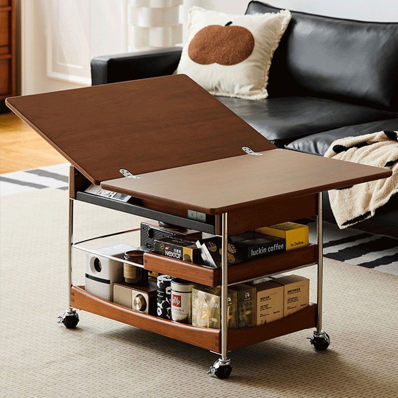 实木茶几家用客厅小推车中古风小户型可移动折叠茶几沙发边几昆纬