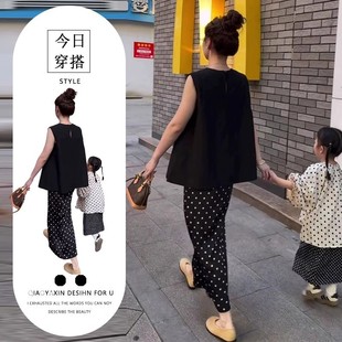 上衣高腰波点半身裙 夏季 韩系穿搭一整套设计感时尚 薄款 无袖