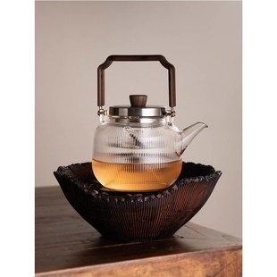 玻璃茶壶 可明火炭火提梁煮茶壶 蒸煮两用电陶炉专用煮茶器蒸
