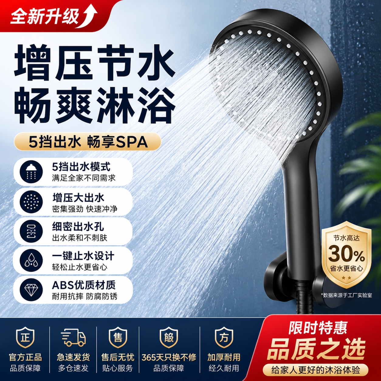 增压花洒喷头家用洗澡低水压专用大面板淋浴头强加压淋雨花洒套装