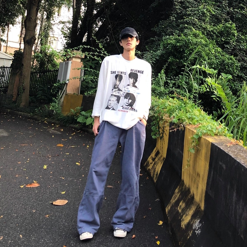 ACHOOO美式刺绣星星街头复古工装休闲裤男女宽松阔腿直筒长裤子
