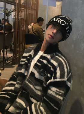 ACHOOO迷彩斑马开衫毛衣外套男女秋冬百搭复古慵懒风拉链针织衫