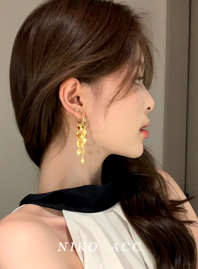 精致金色菱形流苏耳环女轻奢高级感气质耳钉小众耳扣绝美独特耳饰