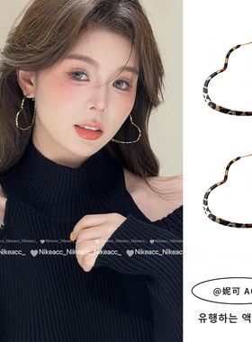 辣妹风复古豹纹爱心耳环女款轻奢高级感气质耳钉小众设计夸张耳饰