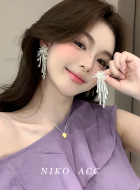 盛世烟花~璀璨水晶串珠耳环女2025新款绝美耳钉小众独特漂亮耳饰