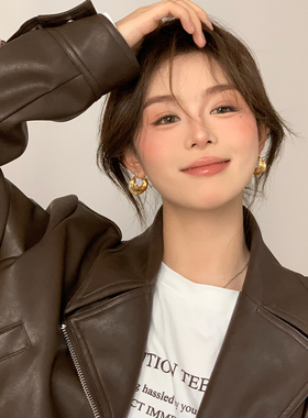 时髦肌理感法式独特金属耳环圈圈小众设计感高级金色耳饰2025新款