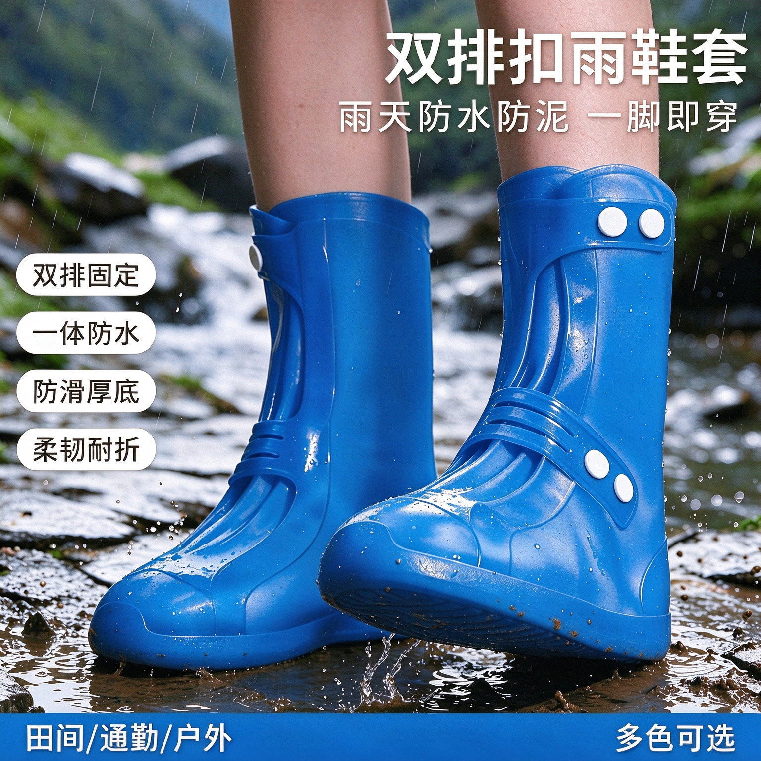 双排扣加厚防滑防水硅胶鞋套