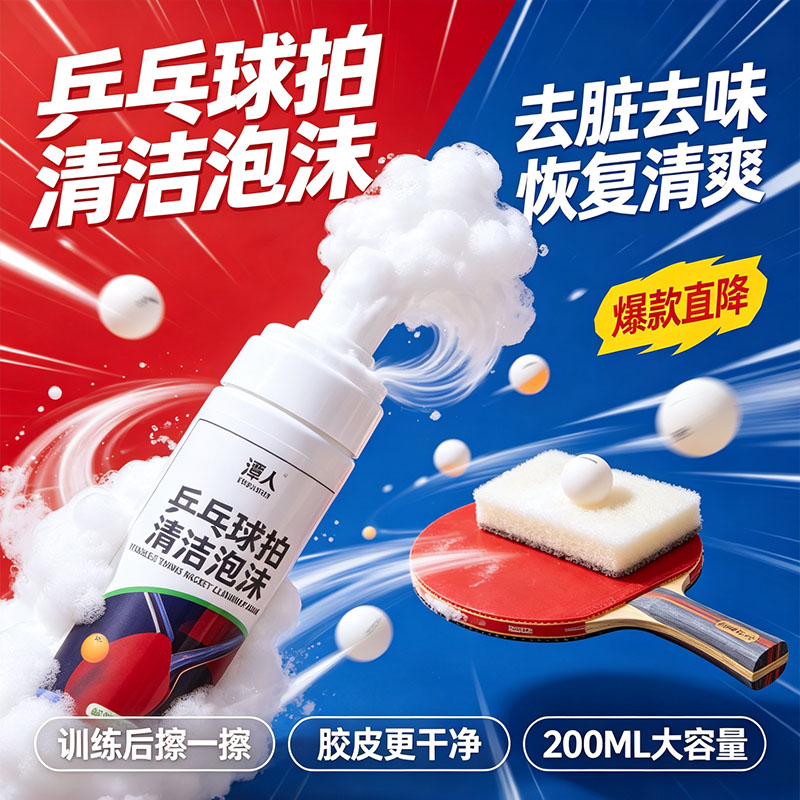 乒乓胶皮专用清洁泡沫去污增粘