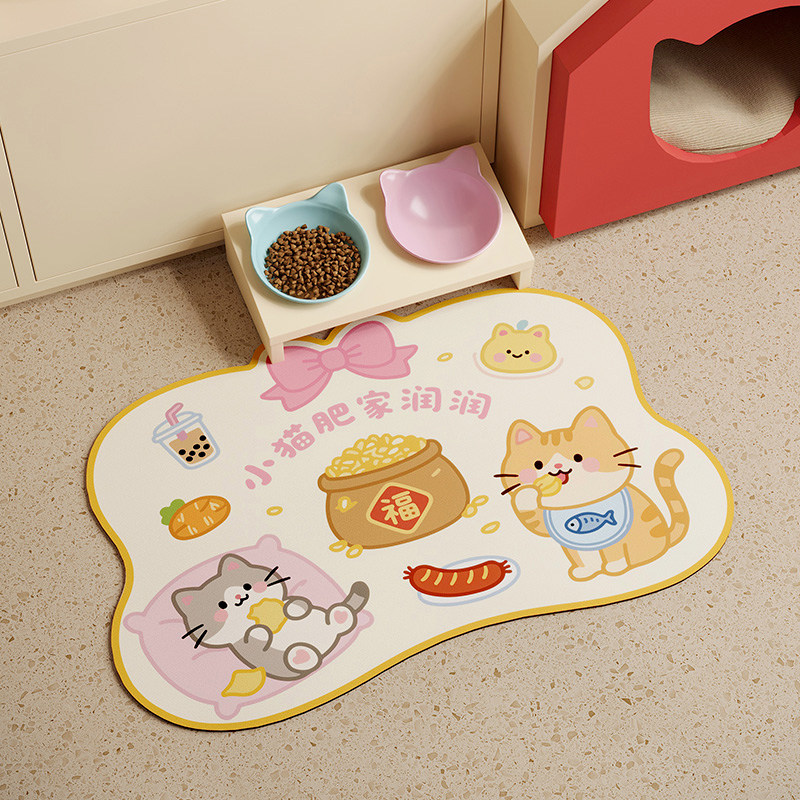 宠物餐垫可爱卡通猫咪硅藻泥易打理吸水速干狗狗吃饭碗垫地垫