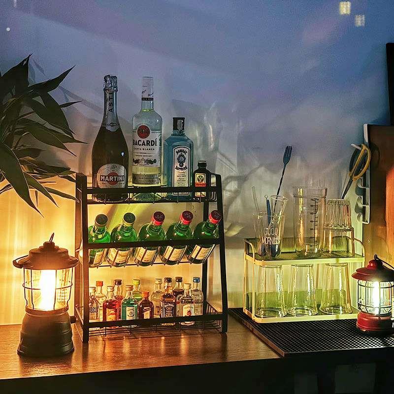桌面酒架铁艺酒柜收纳展示架红酒洋酒整理架置物架家用小型酒杯具