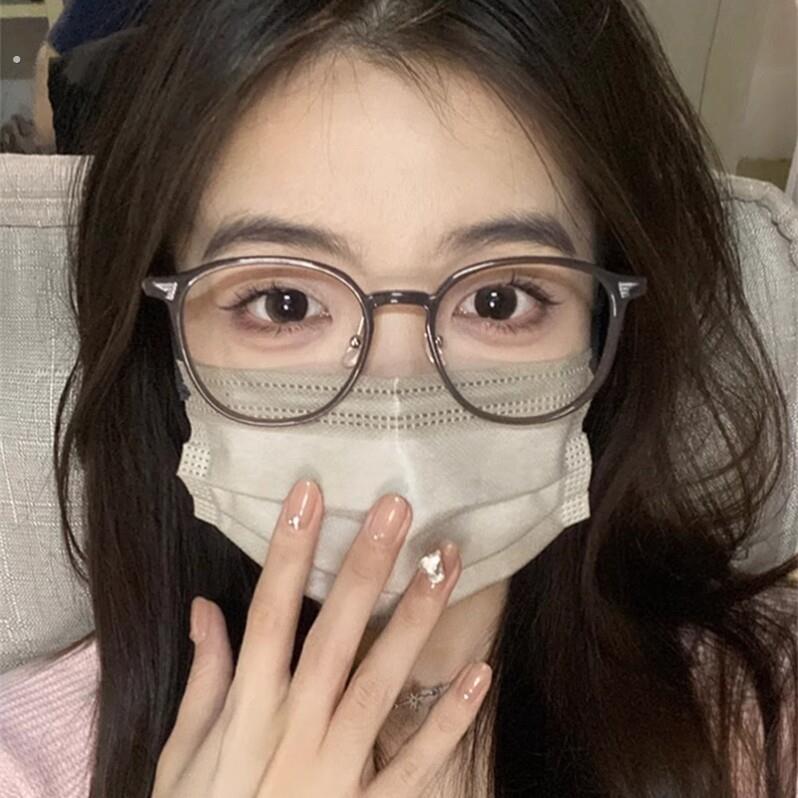 超轻韩系防蓝光眼镜框女近视可配度数方圆脸素颜透灰色眼睛框镜架