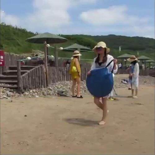 海边无底沙滩帐篷户外3-4人简易自动遮阳孩子在水里玩耍挖沙快速