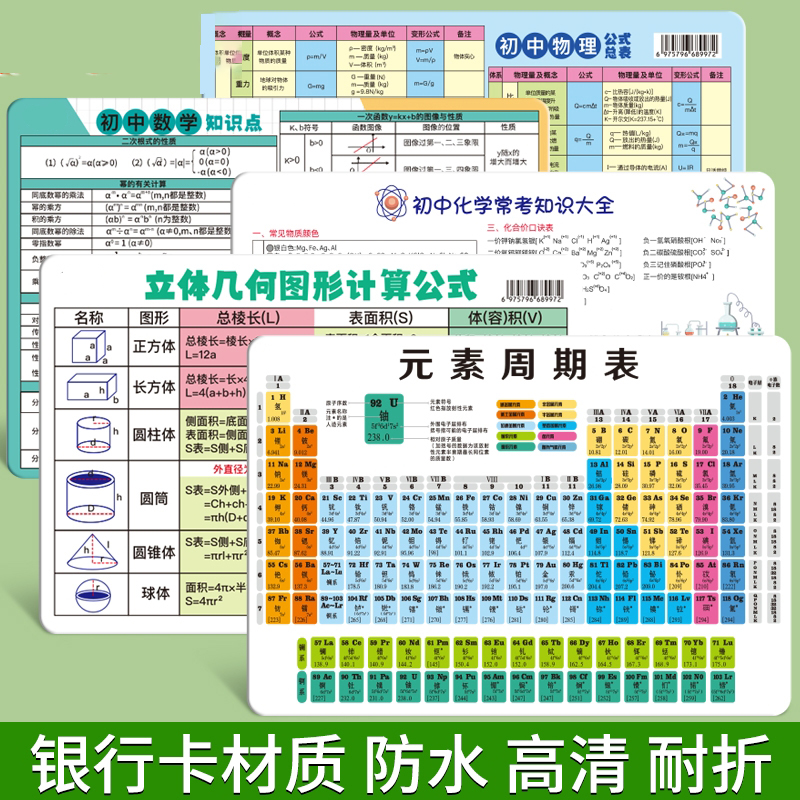 初中化学元素周期表卡片知识点挂图数学物理公式大全墙贴口诀除法
