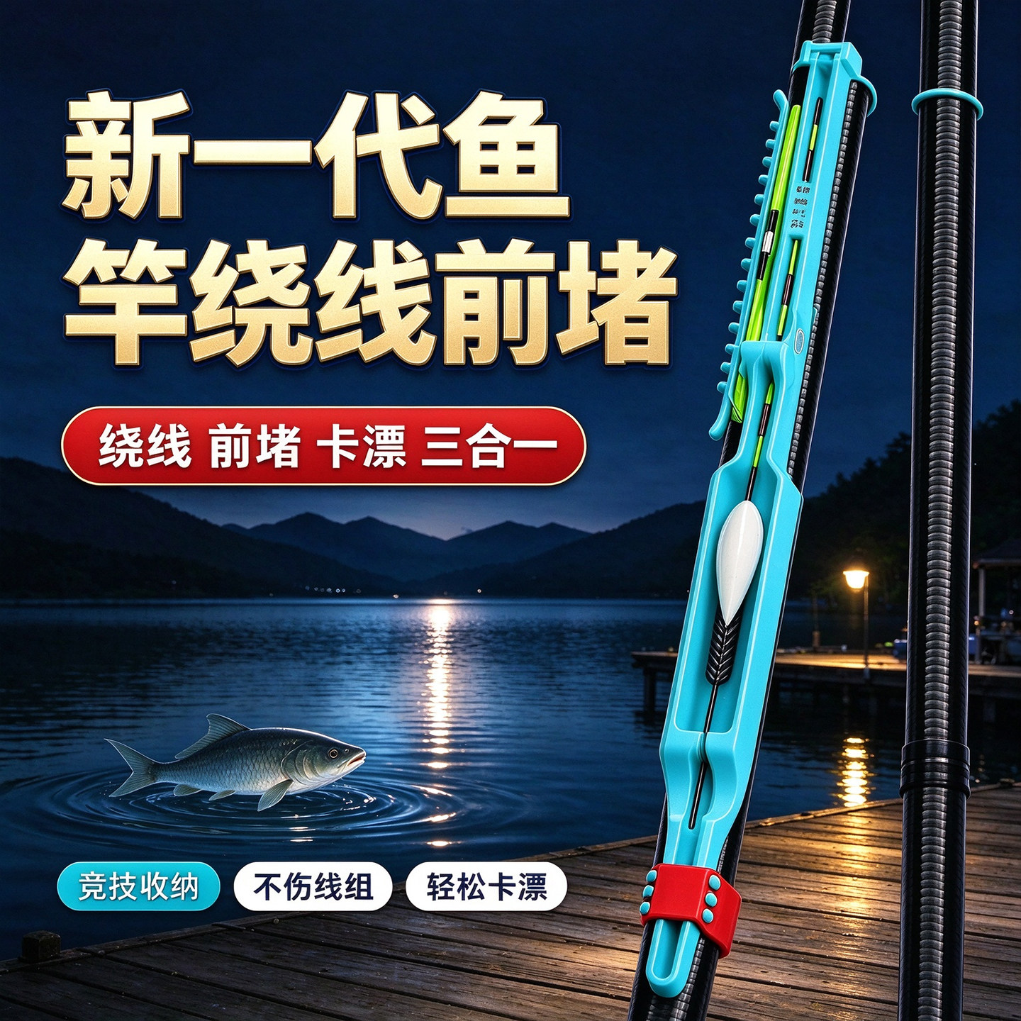 快速一体鱼竿绕线卡调收纳