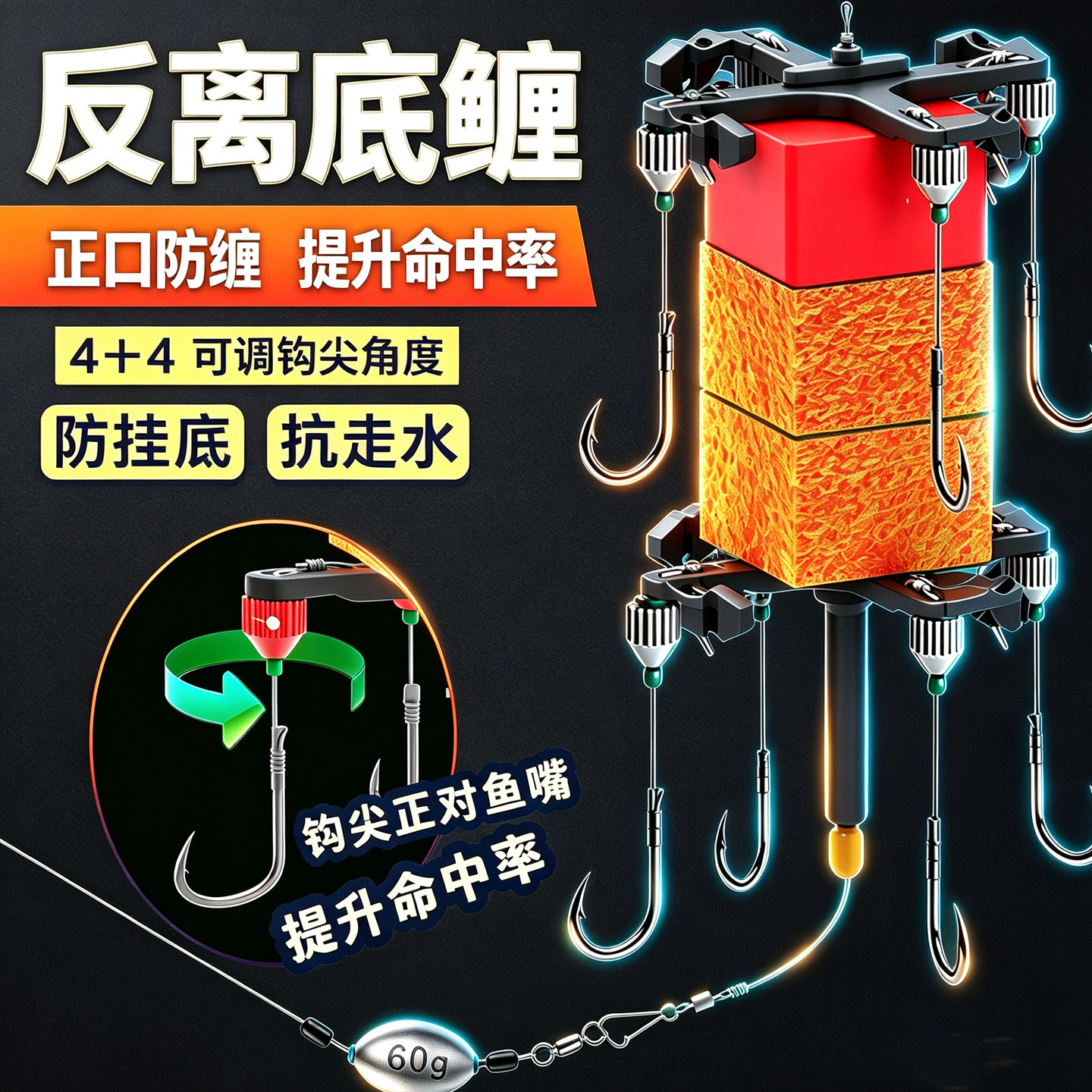 反离底鲢鳙浮漂翻板钩线组套装