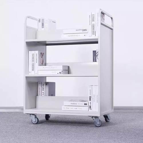 图书馆静音书车手推车档案室专用二层三层移动钢制书车三步登高梯