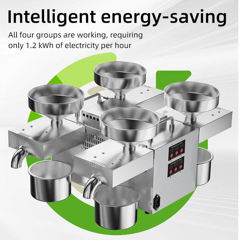 B04新款不锈钢商用中小型四头多功能榨油机冷热双模式