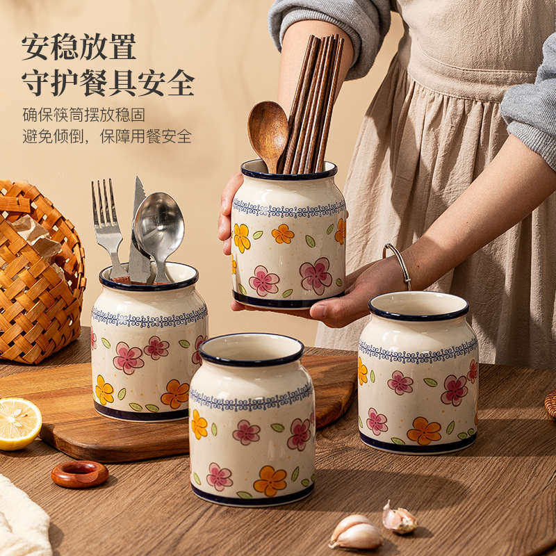 陶瓷筷子筒家用2025新款复古大号圆形米饭铲子筷子置物架勺子餐具,餐饮具,筷子盒,淘宝优惠券,粉丝福利购,淘宝优惠卷