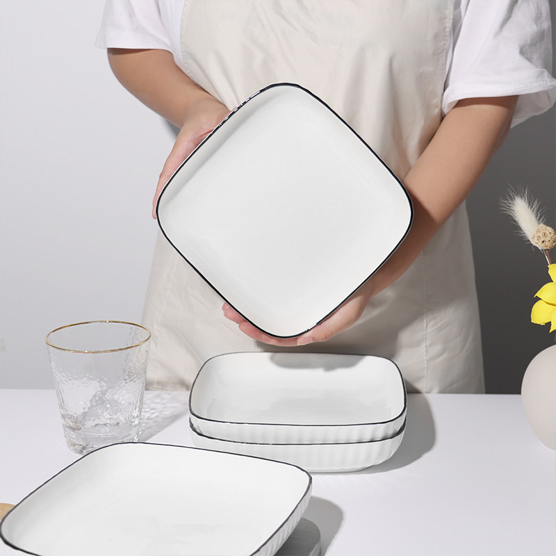 怀瑾深盘子菜盘家用陶瓷餐具碟子方形简约深盘餐盘方盘碗碟套装