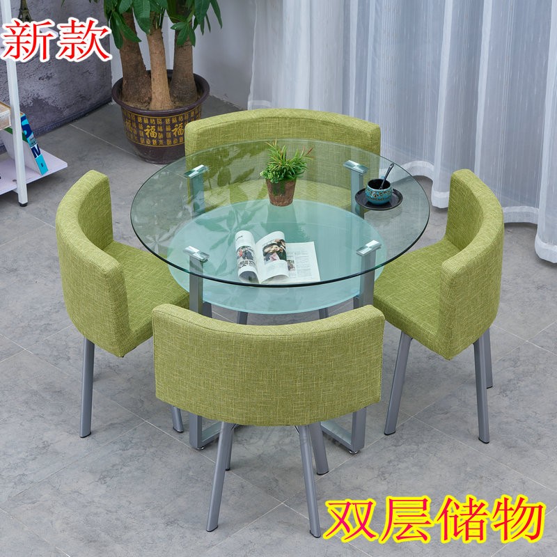 简约现代一桌四椅咖啡接待桌玻璃小圆桌会客洽谈桌甜品店桌椅组合