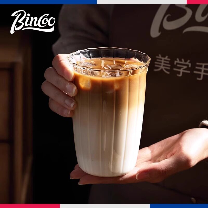 Bincoo咖啡杯竖型条纹咖啡杯复古饮品玻璃杯特调杯简约高级杯