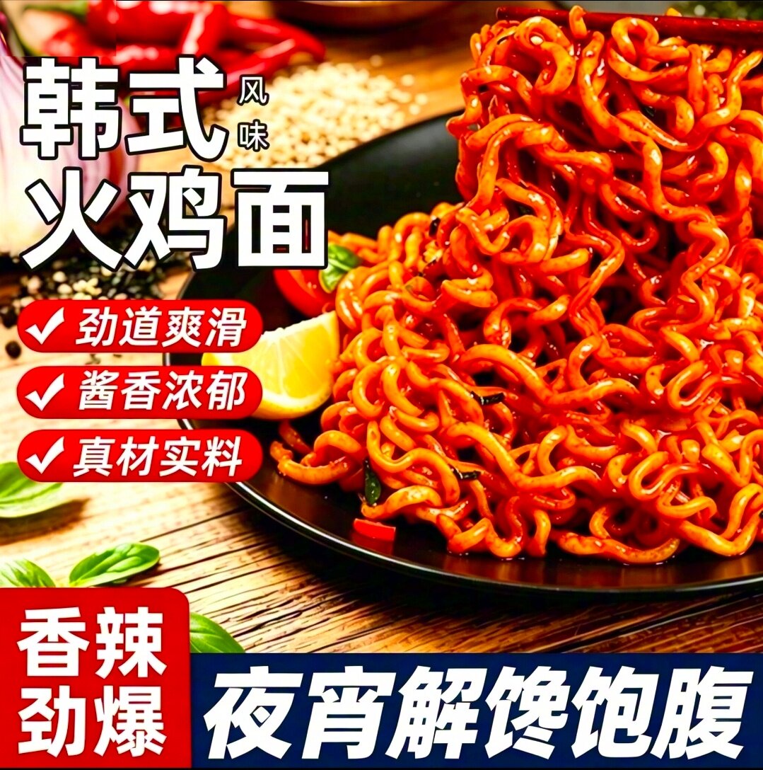 火鸡面袋装韩式炸酱干拌面泡面夜宵速食品整箱批发超辣网红方便面