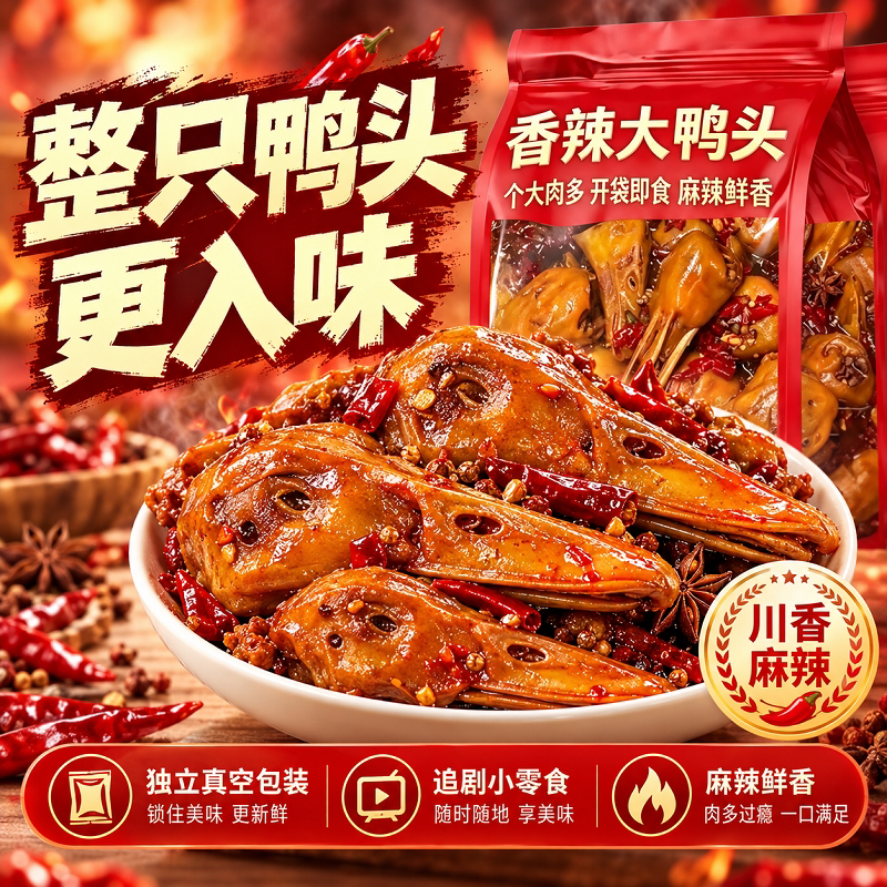 干锅香辣大鸭头鸭头卤味熟食小吃解馋健身抗饿零食下酒菜开袋即食