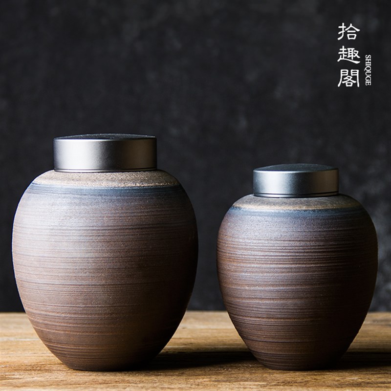 锡盖粗陶茶叶罐 日式手工柴烧号储物罐存茶罐复古密封茶仓