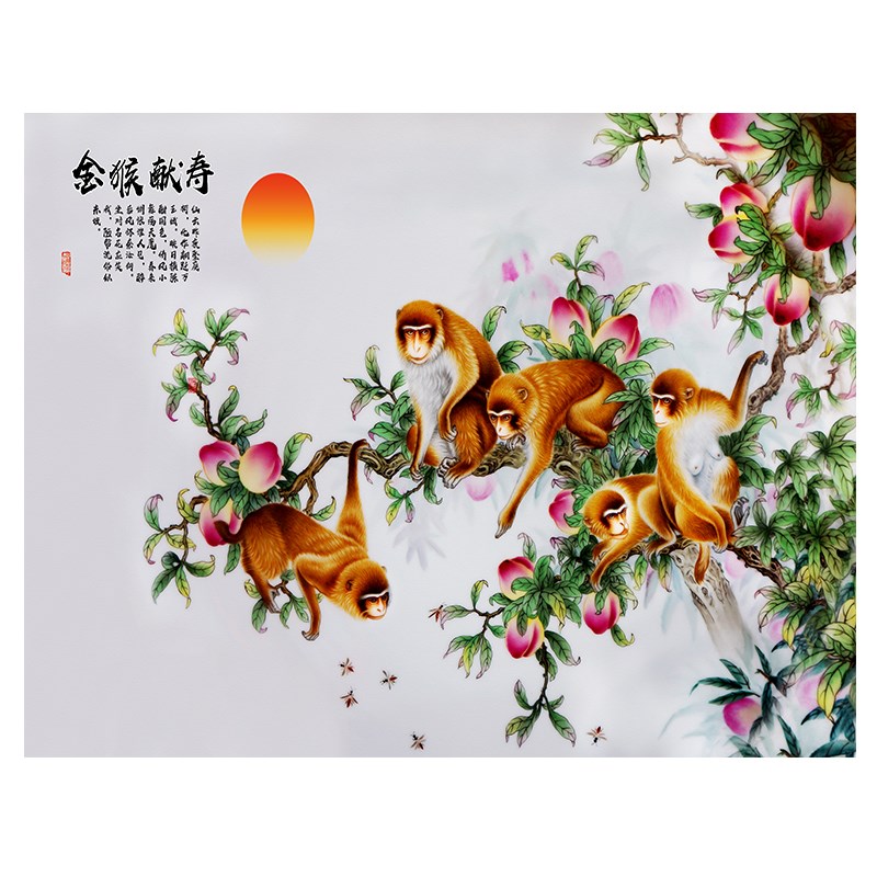 中堂金猴献寿图背景墙花鸟挂画贺寿喷绘打印画芯布画自粘