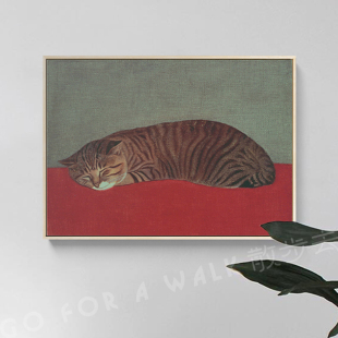 散步去日式猫小众艺术家油画现代简约@好住客餐厅挂装饰画